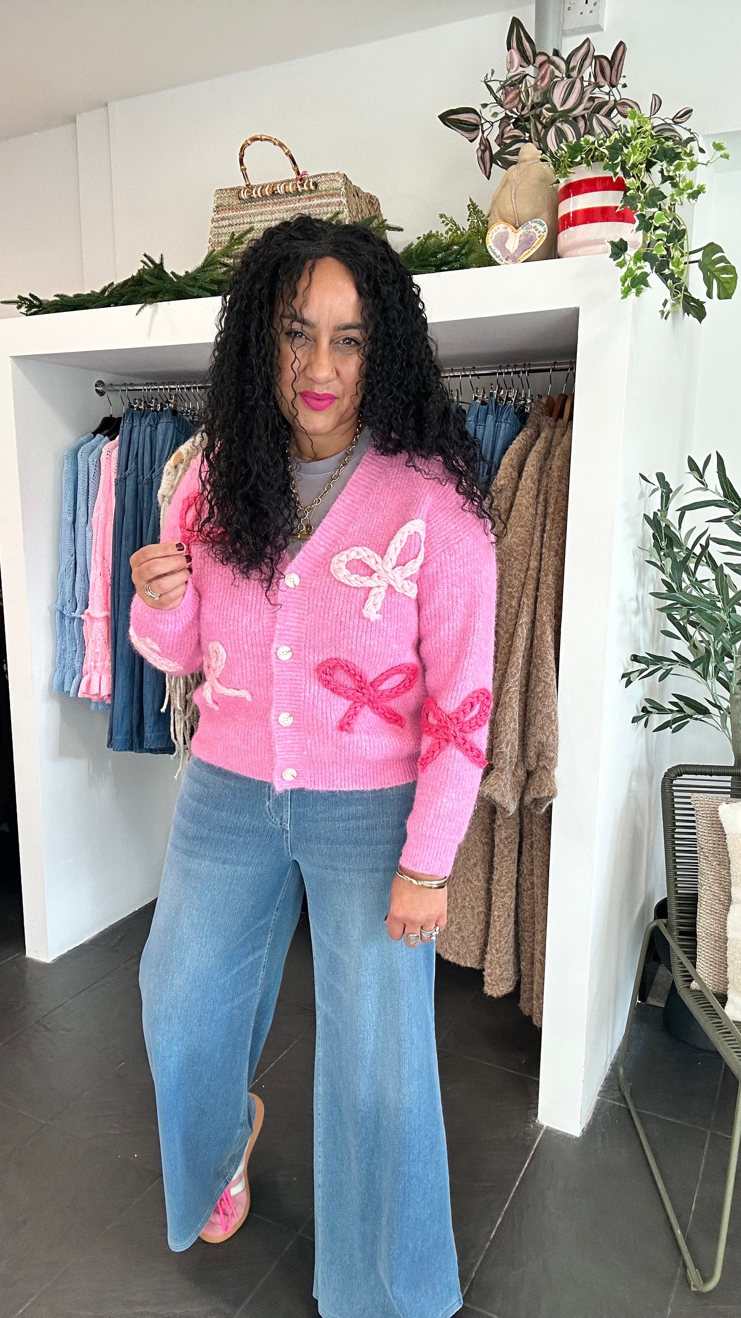 KESHA 3D RIBBON BOW CARDIGAN PINK *New