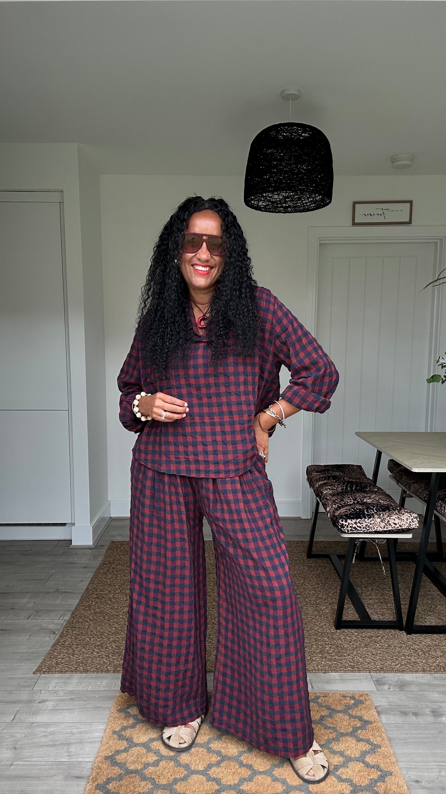 EVIE CHECKED TROUSERS RED *New