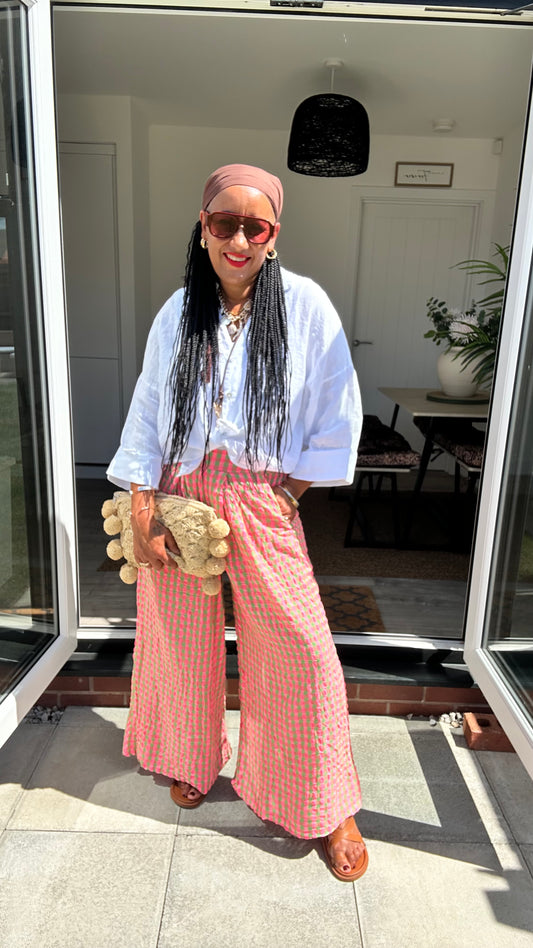IBIZA PERRIE GINGHAM TROUSERS GREEN & PINK *New