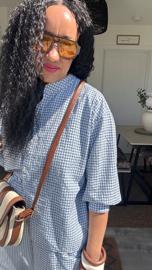 AVA GINGHAM BLOUSE SKY BLUE *New