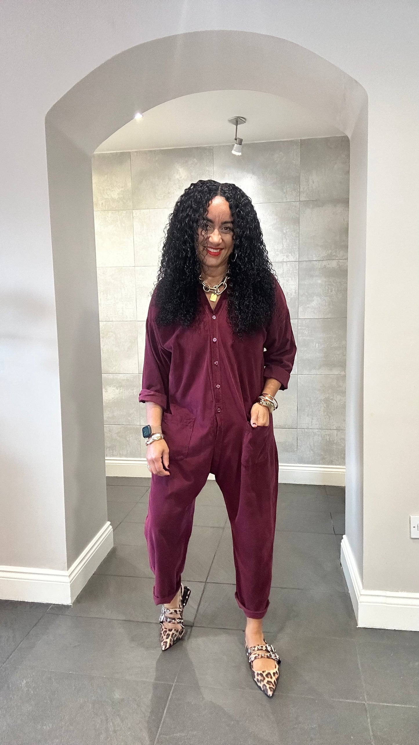 JOAN CORDUROY JUMPSUIT BURGUNDY *New