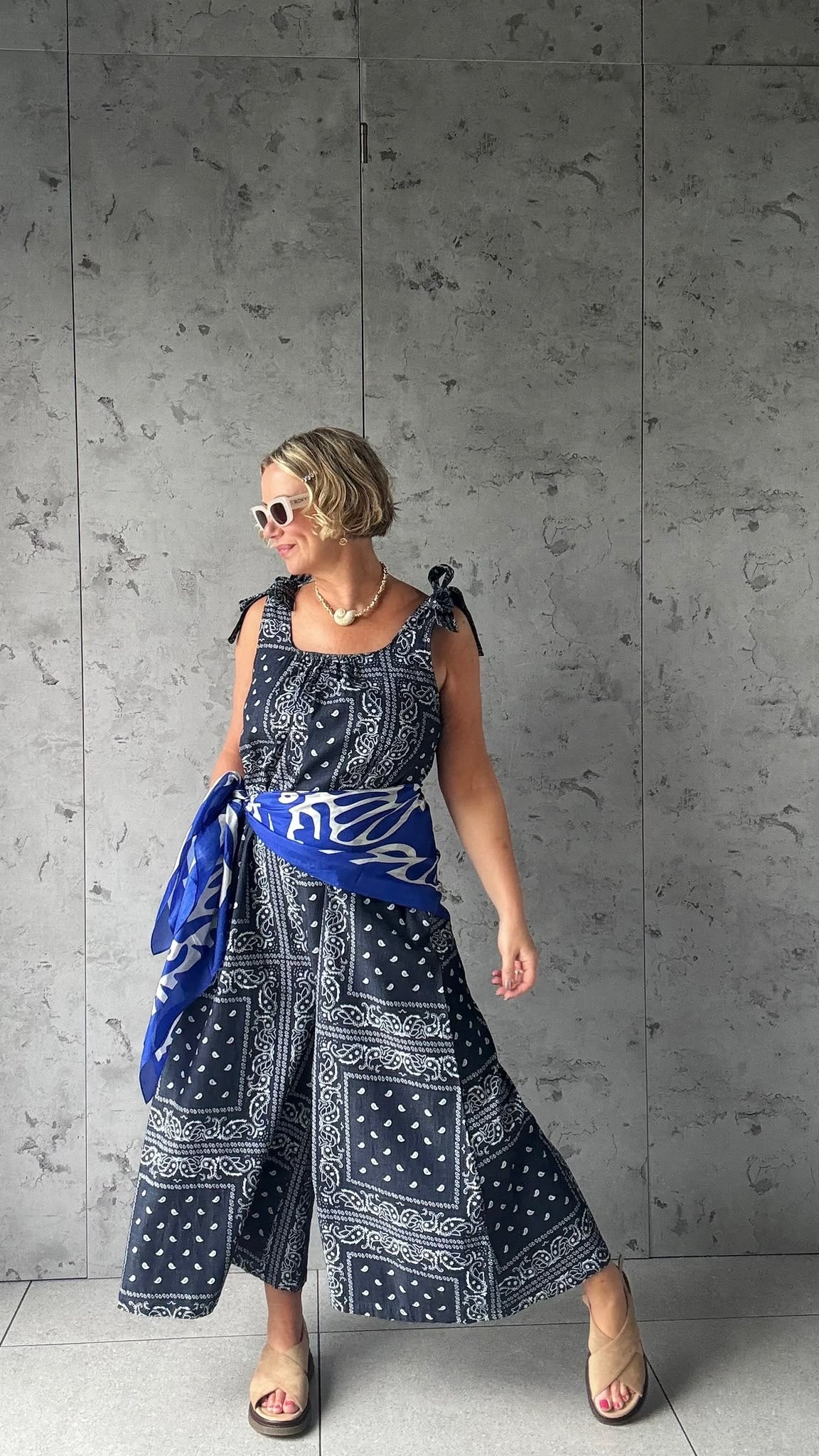 RACHEL BANDANNA NAVY JUMPSUIT *New