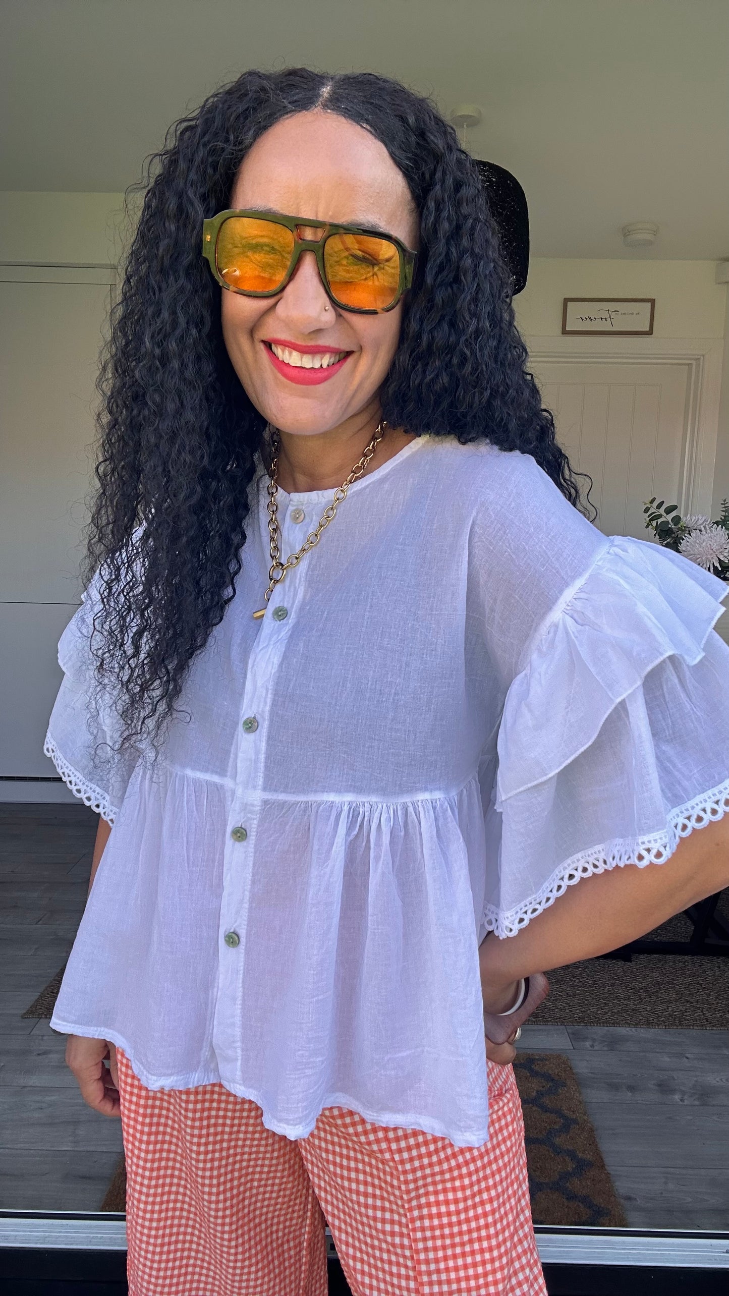 TAMSIN FRILL SLEEVED BLOUSE WHITE *New