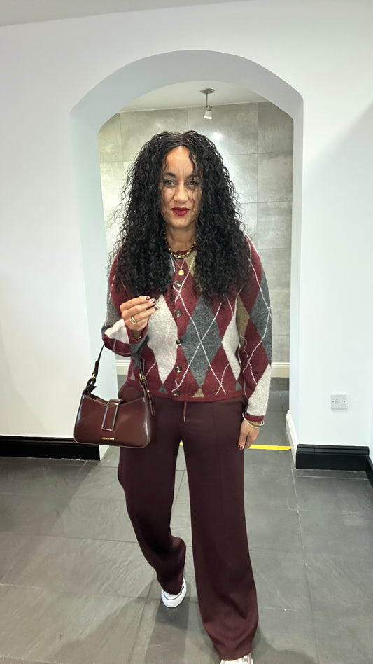 KILKY ARGYLE DIAMOND CARDIGAN BURGUNDY*New