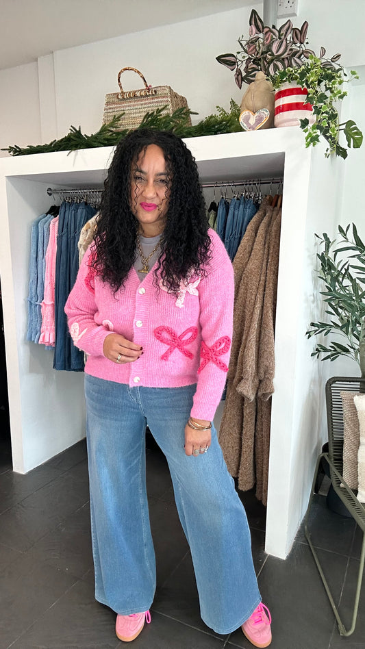 KESHA 3D RIBBON BOW CARDIGAN PINK *New