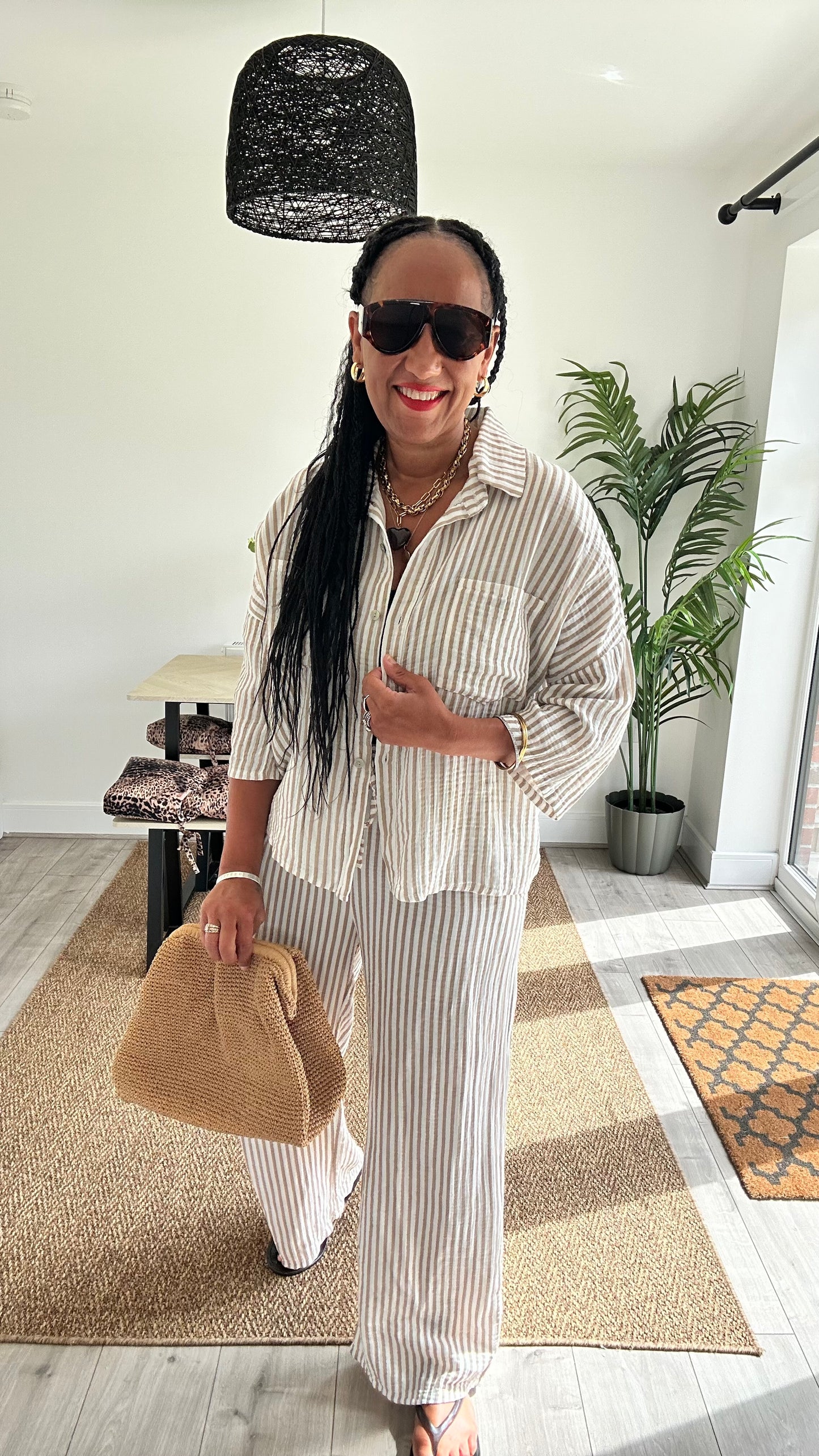 IBIZA ABE STRIPE SHIRT COORD SET TAUPE *New