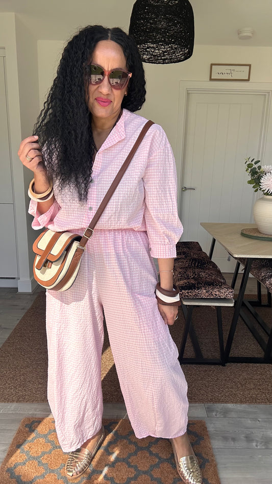 AVA GINGHAM BLOUSE BABY PINK *New