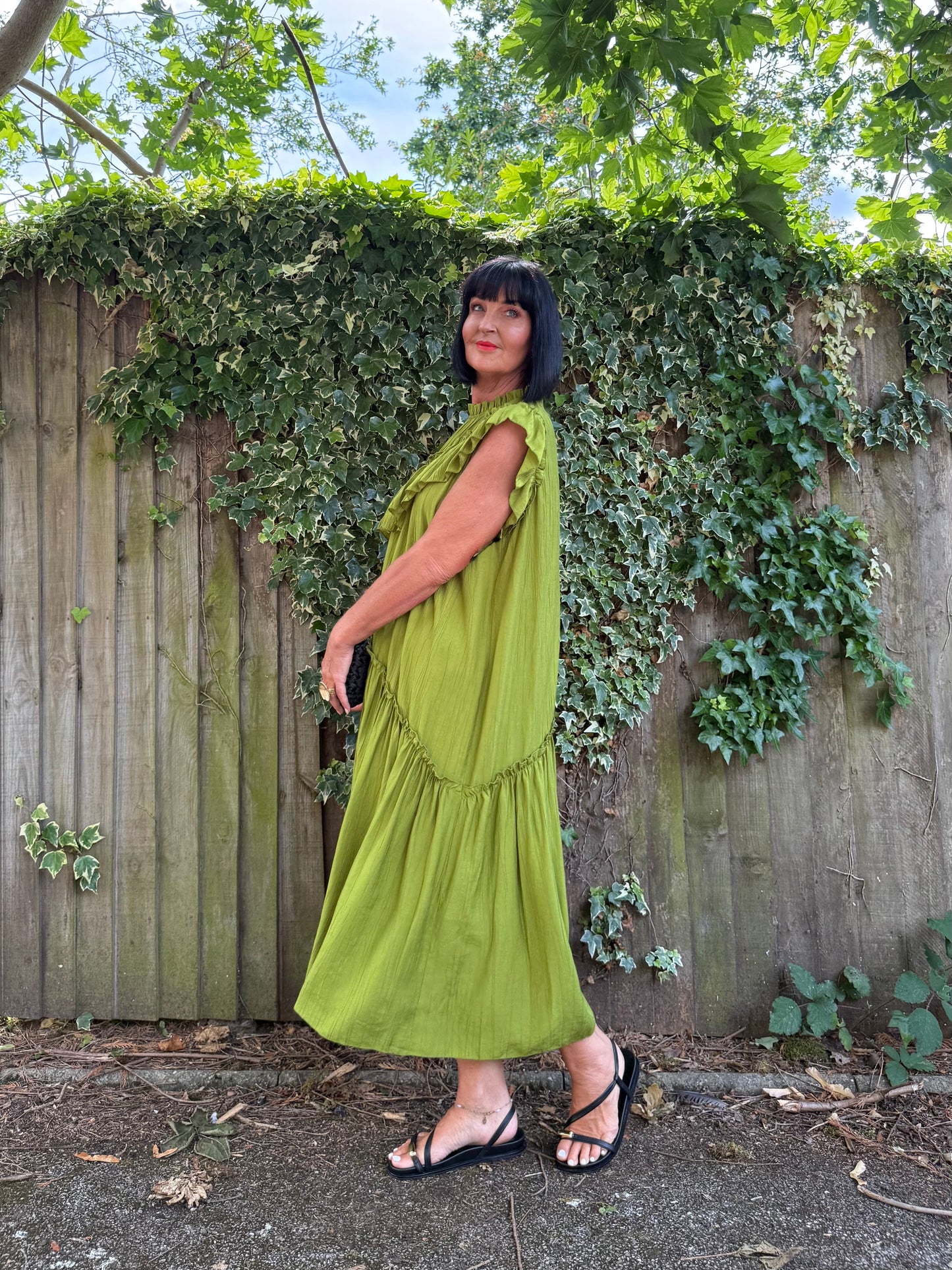 FLOWETRY FRILL MAXI DRESS OLIVE 🫒 GREEN *New