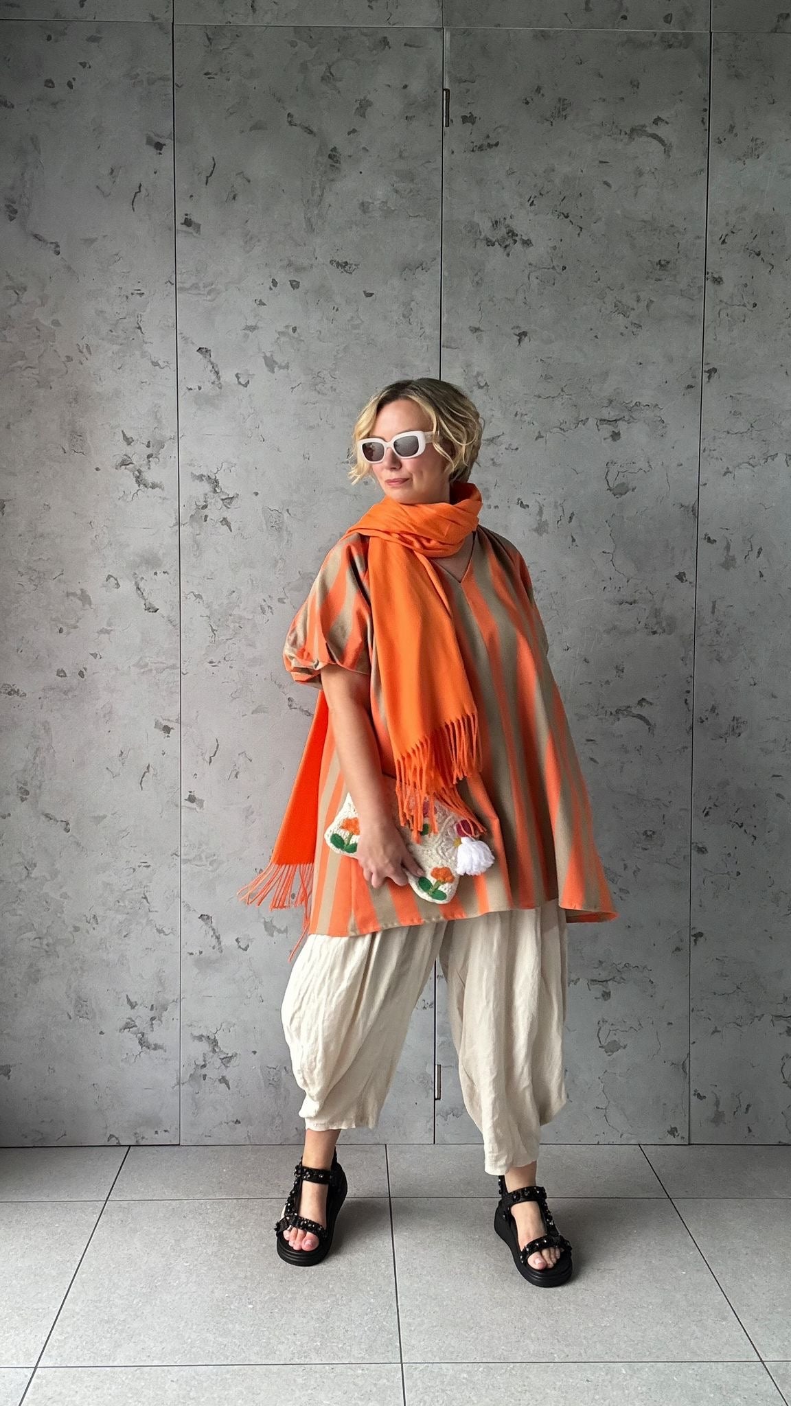 NESSA STRIPE SMOCK TOP / DRESS ORANGE & BROWN *New