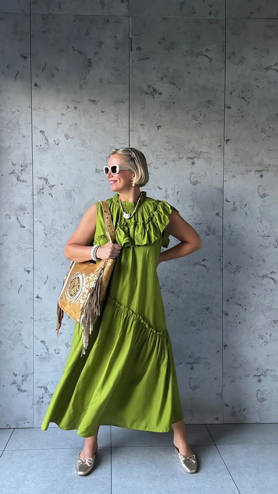 FLOWETRY FRILL MAXI DRESS TRUE OLIVE 🫒 GREEN *New