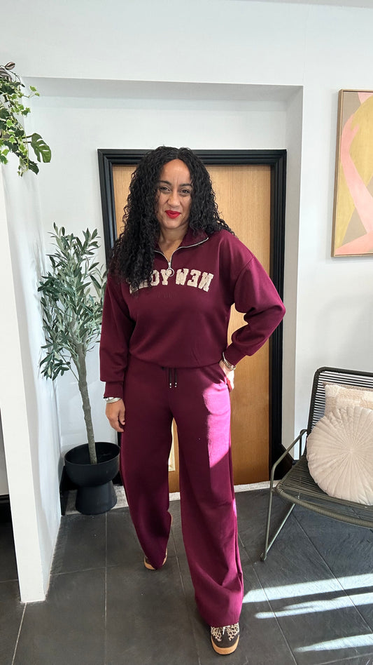 NEW YORK COORD LOUNGEWEAR SET BURGUNDY