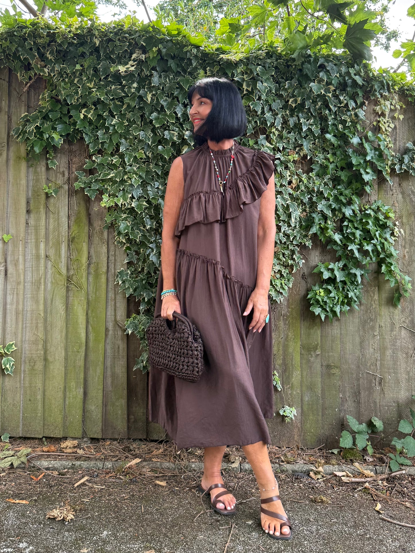 FLOWETRY FRILL MAXI DRESS DEEP BROWN *New