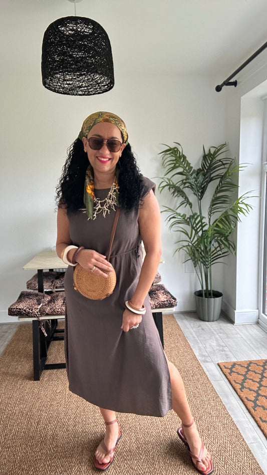 ANTON BELTED MIDI DRESS BROWN *New