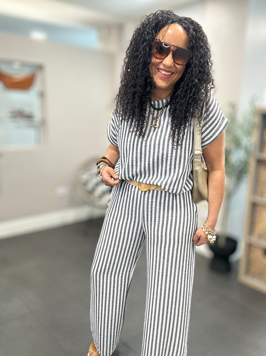 LUCIANO STRIPE COORD SET GREY & WHITE *New