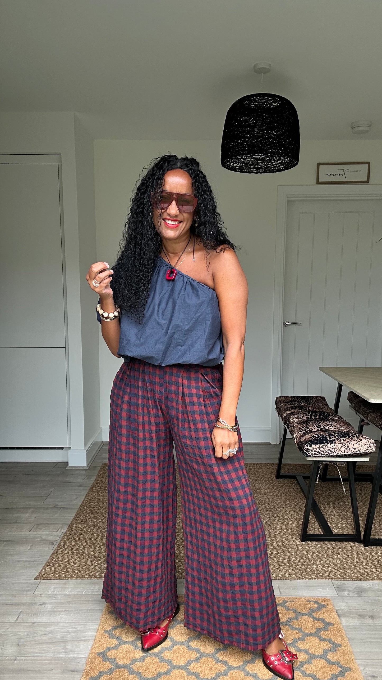 EVIE CHECKED TROUSERS RED *New