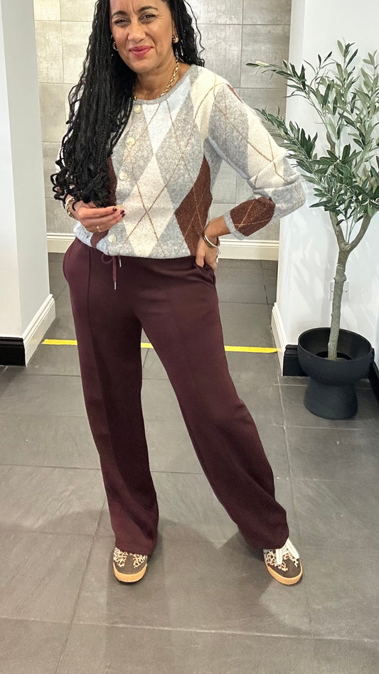 TAILORED STRAIGHT LEG PONTE JOGGER DEEP BURGUNDY *New