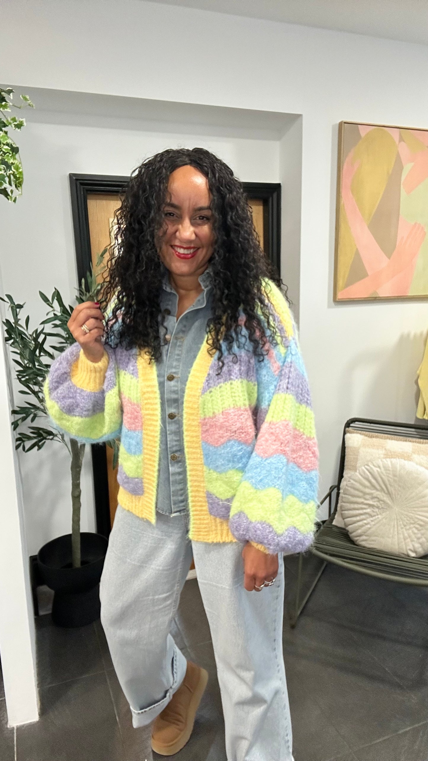 BRI CLOUD RAINBOW CLOUD CARDIGAN PASTEL YELLOW PINK  *New