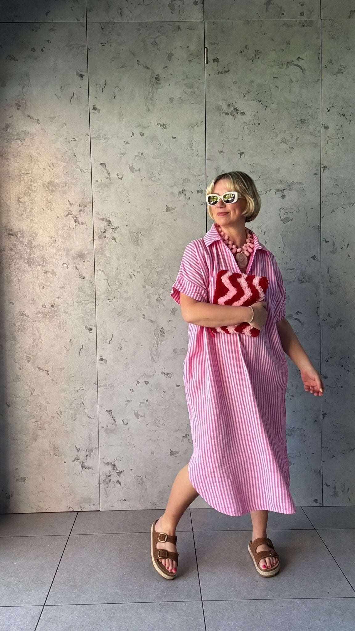 SALE TAYO STRIPED TUNIC SHIRT DRESS PINK