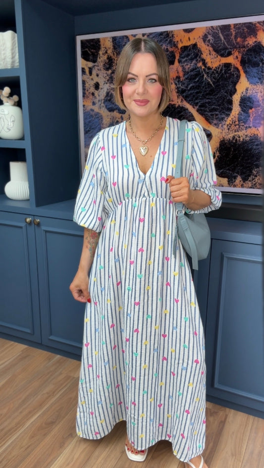SEVE HARIBO HEART & STRIPE DRESS BLUE *New