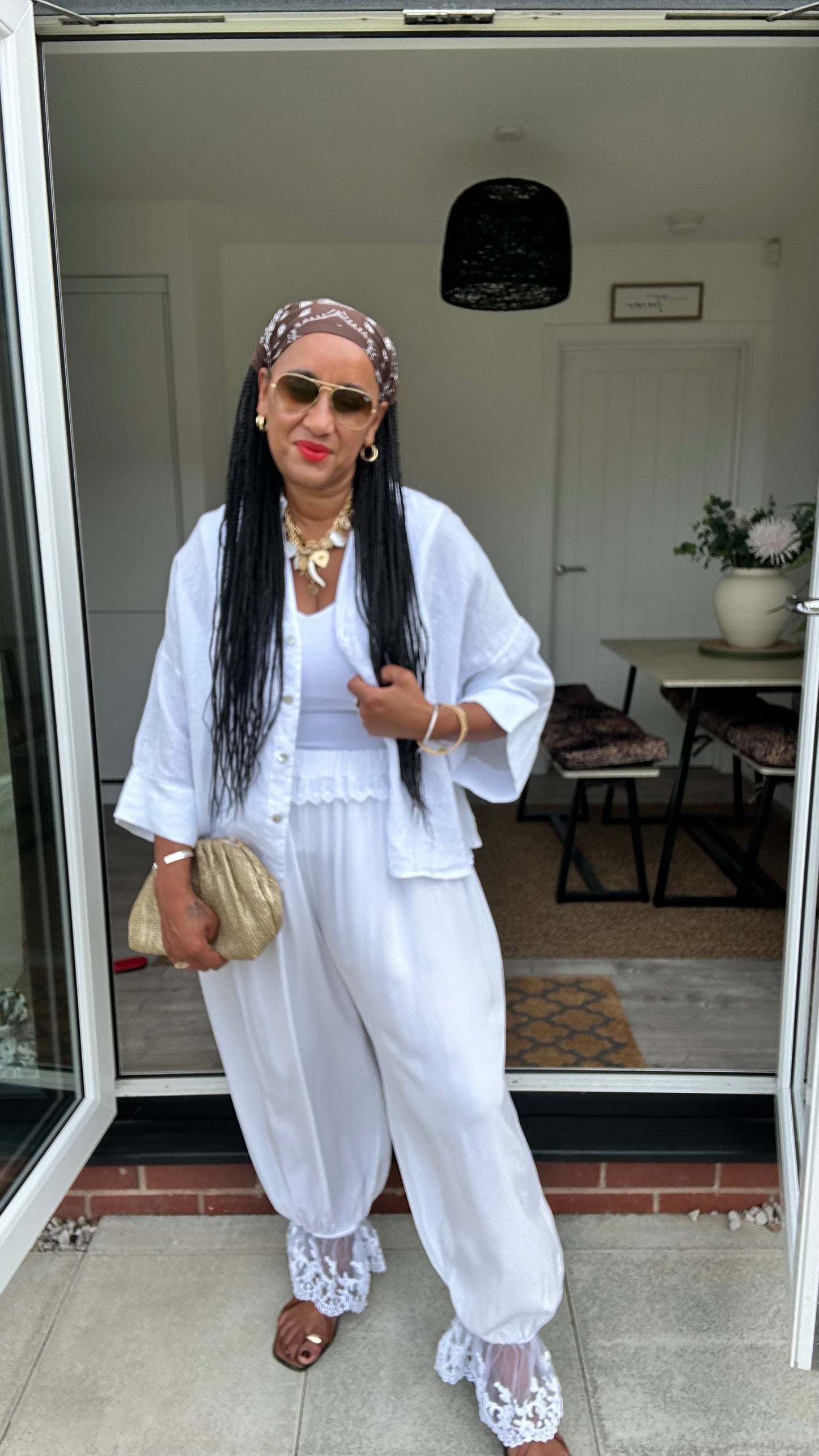 ZURI LACE CUFF BALLOON TROUSERS WHITE *New