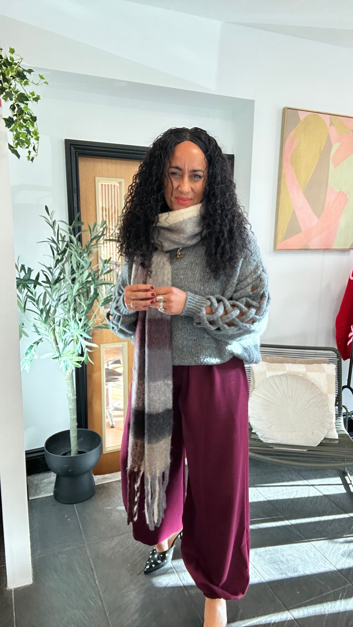 FIONA BALLOON CUFFED HEM TROUSERS DEEP BURGUNDY *New