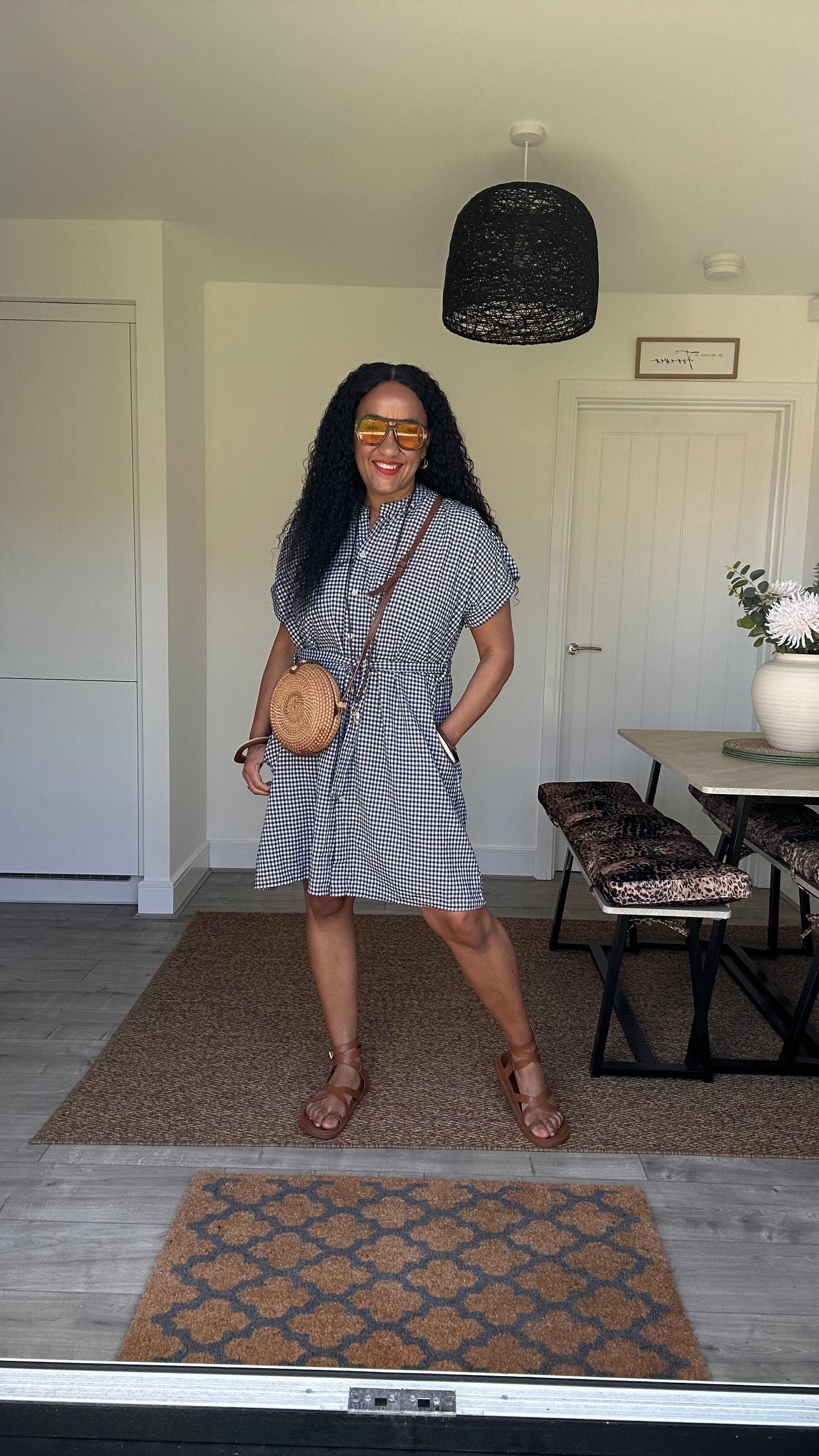 AVA EVERYDAY GINGHAM SHIRT DRESS NAVY *New