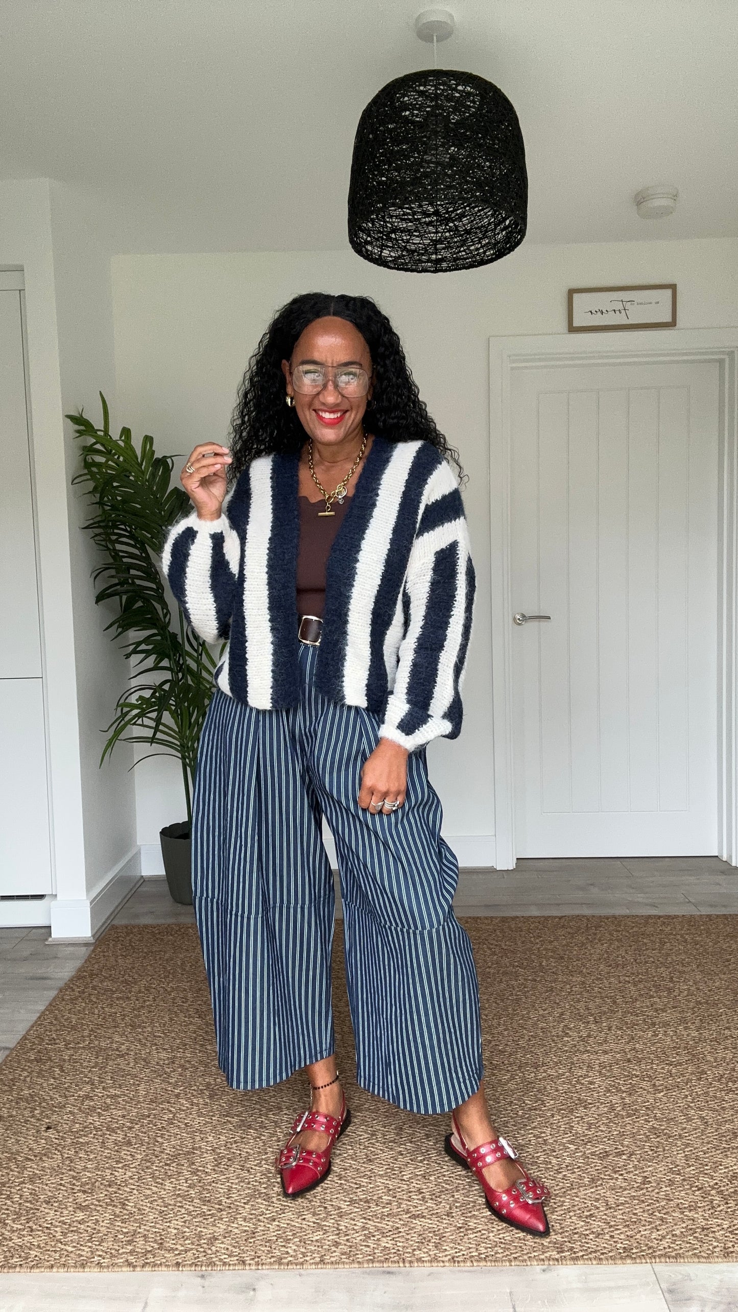 VESA STRIPE CARDIGAN BLUE & BEIGE *New