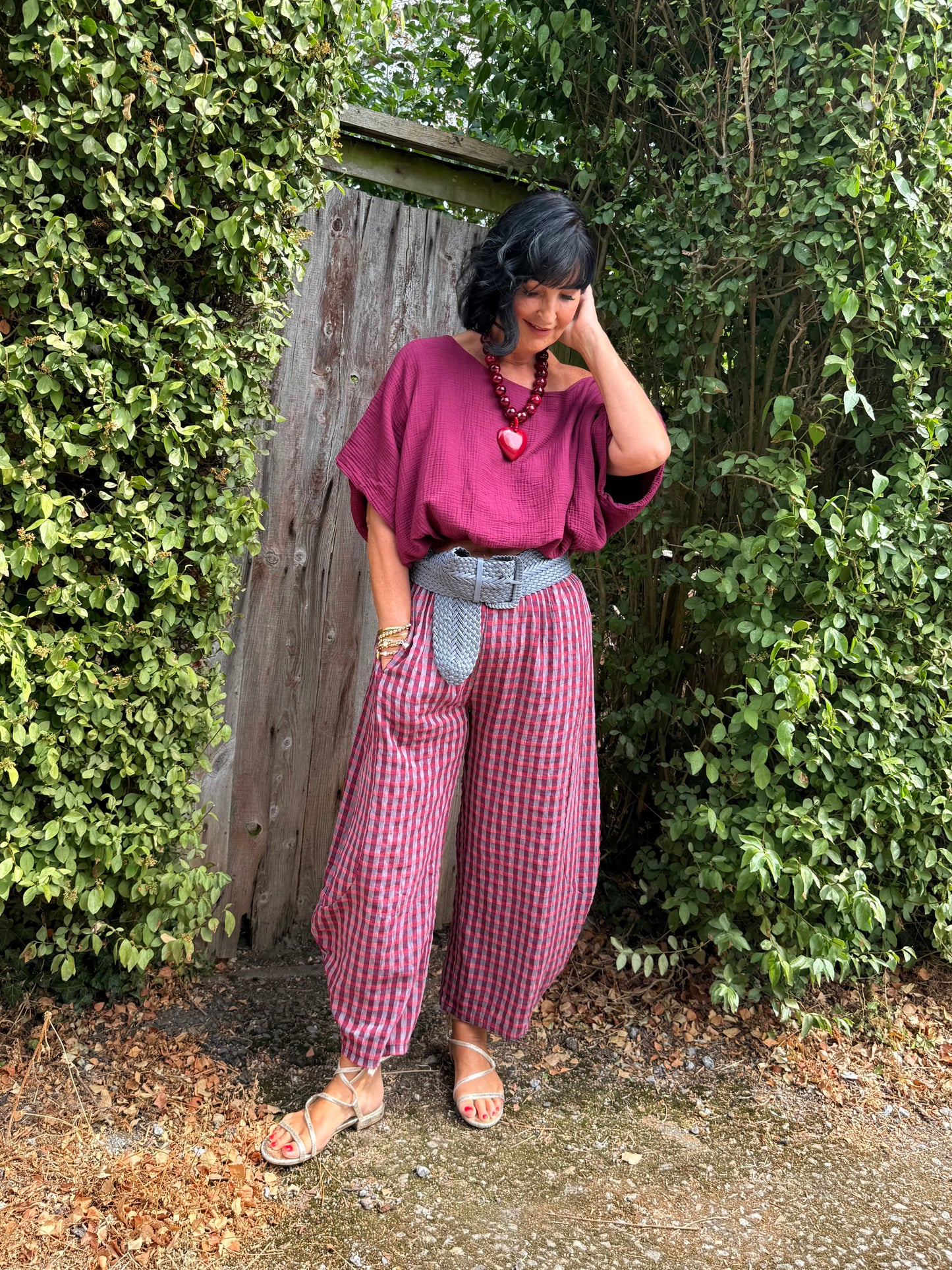 OJAY BUBBLE HEM CHEESECLOTH TOP MULBERRY *New