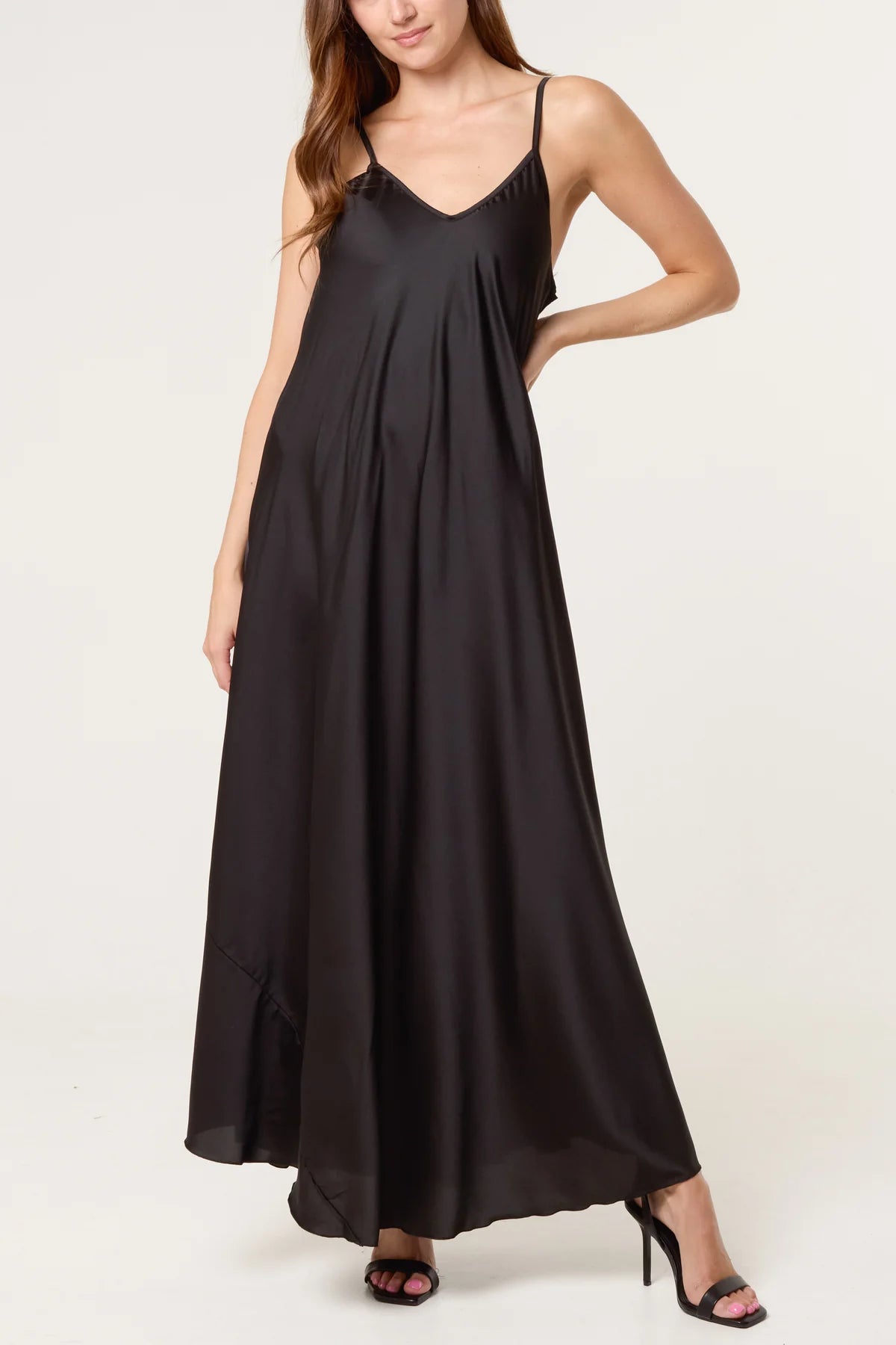 MABLE OPEN KNIT AND SATIN MAXI DRESS BLACK *New