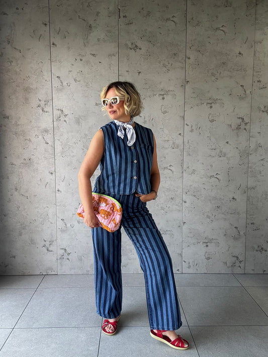 JAZ DENIM BLUE STRIPE WAISTCOAT *New