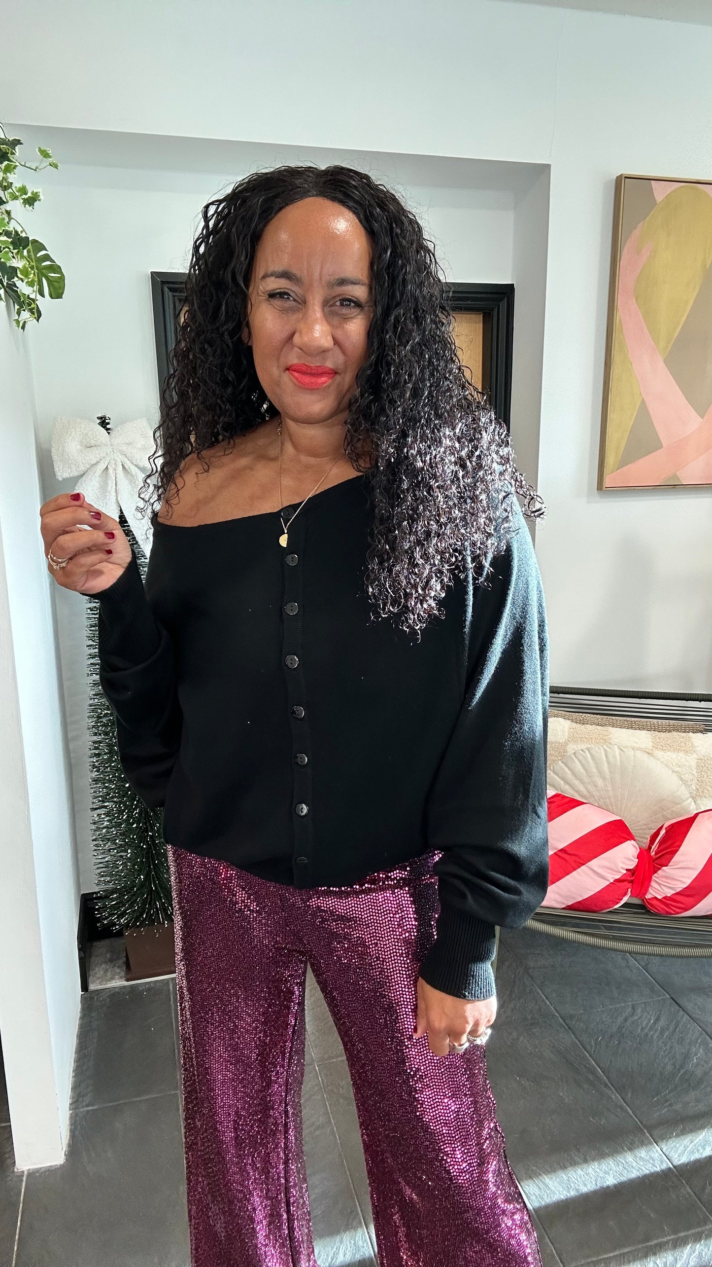 MULTIFUNCTIONAL BUTTON BACK BATWING TOP BLACK *New