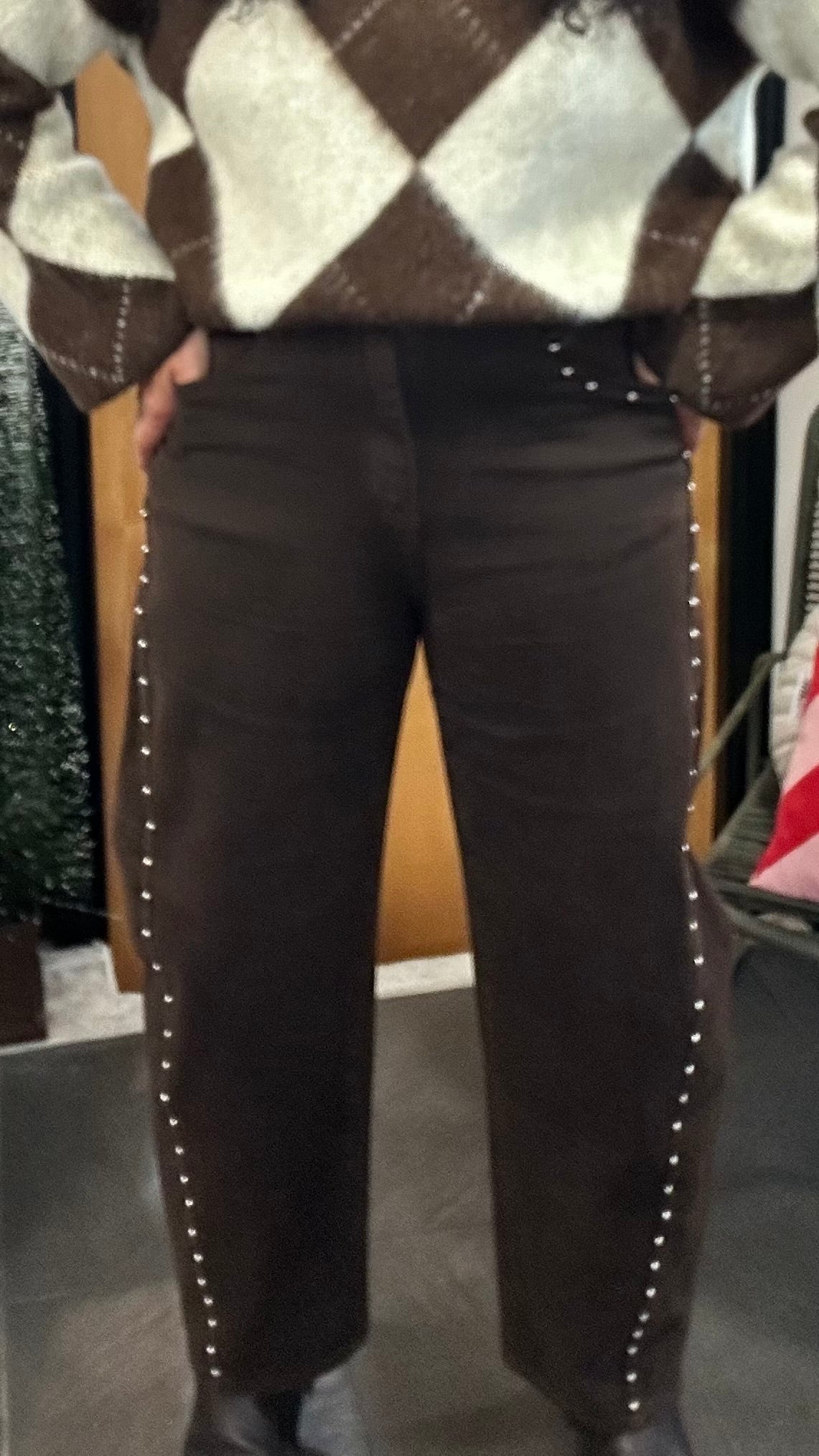 CHANNEL HIGH WAISTED STUD JEANS BROWN *New