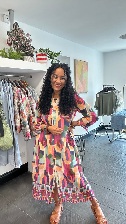 SALE ADELE SHEER WATERCOLOUR ABSTRACT SHIRT DRESS