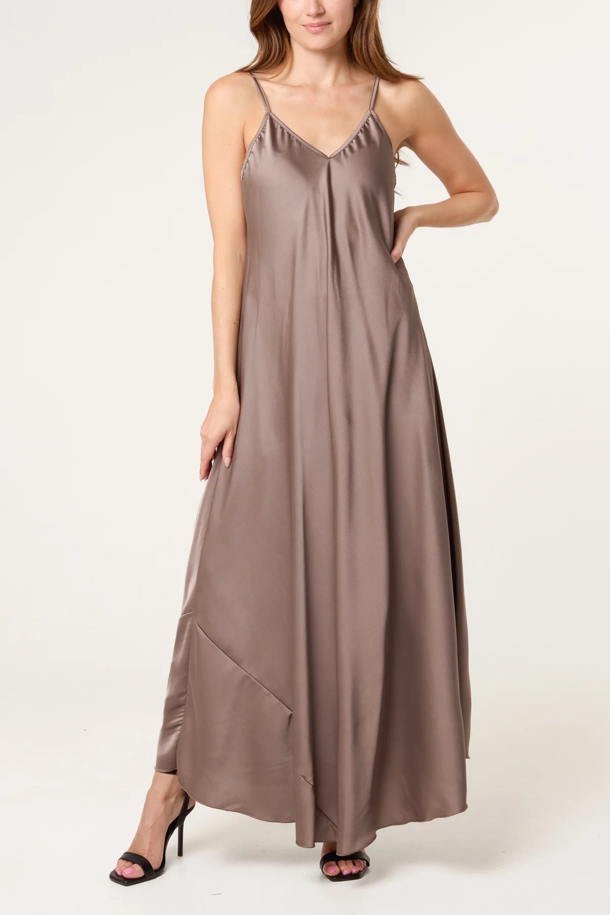 MABLE OPEN KNIT AND SATIN MAXI DRESS MOCHA *New