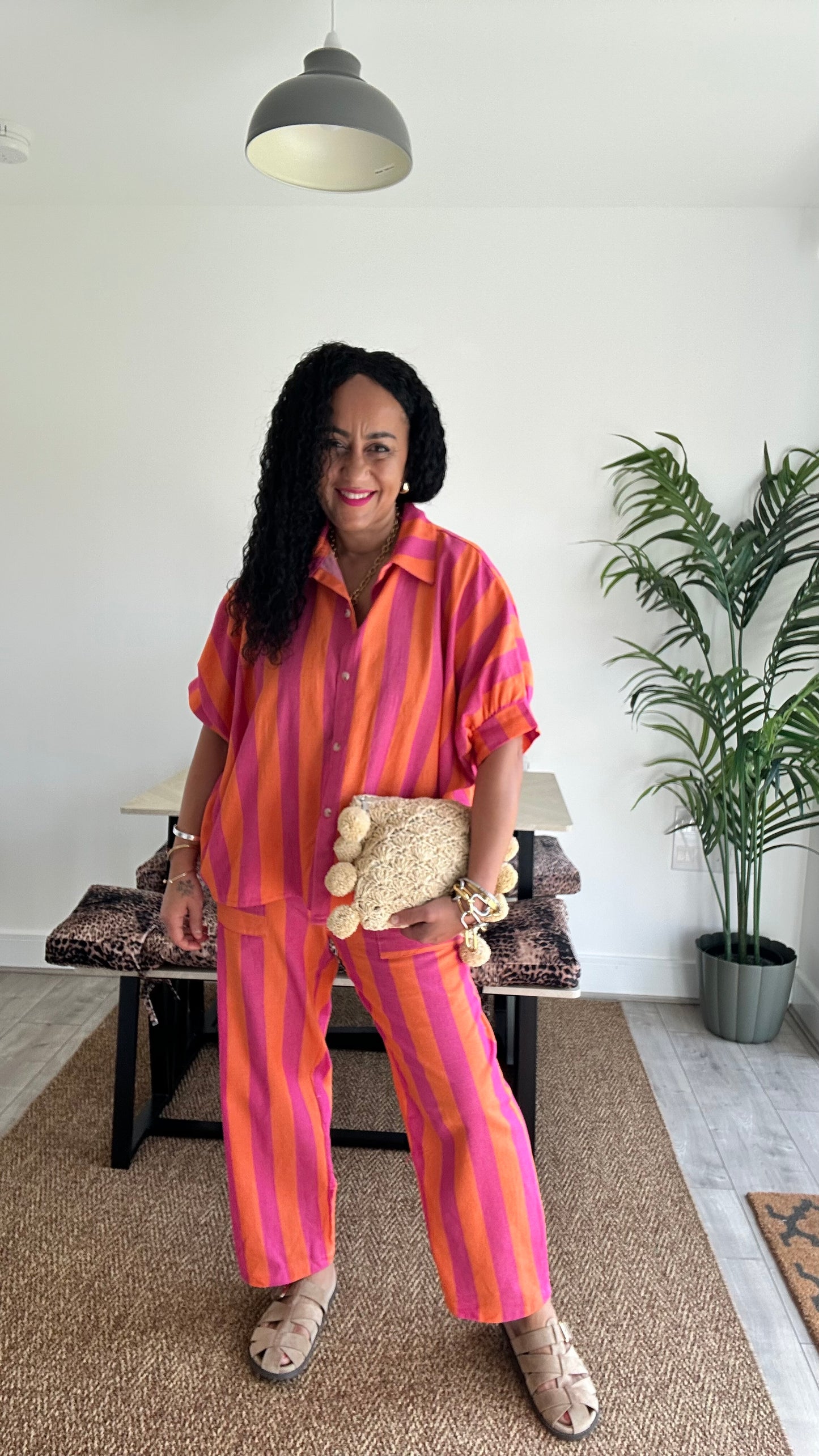 NESSA RETRO STRIPED OVERSIZED SHIRT ORANGE & PINK 🍊🩷 *New