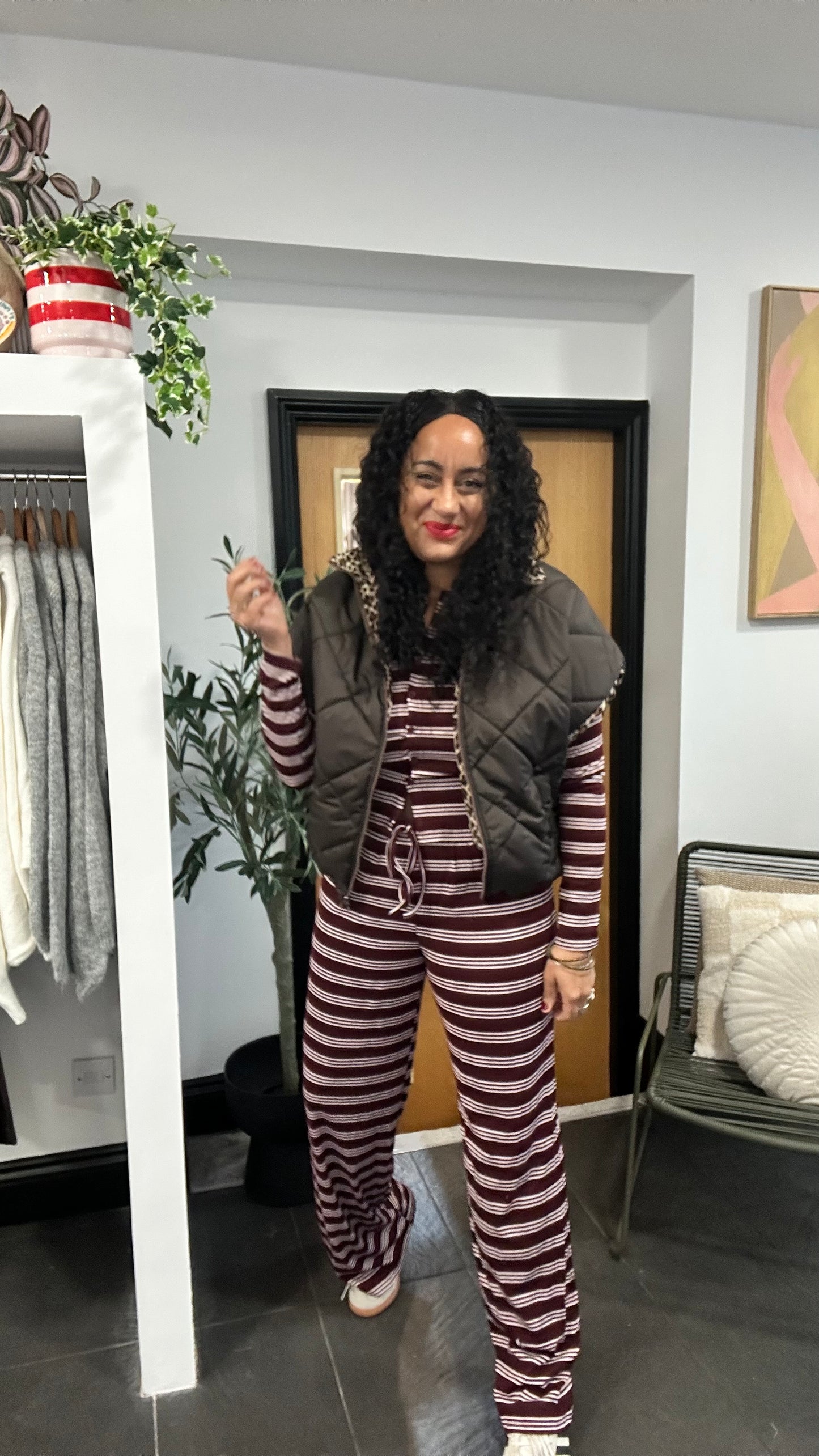 PALOMO STRIPED LOUNGEWEAR SET BURGUNDY *New