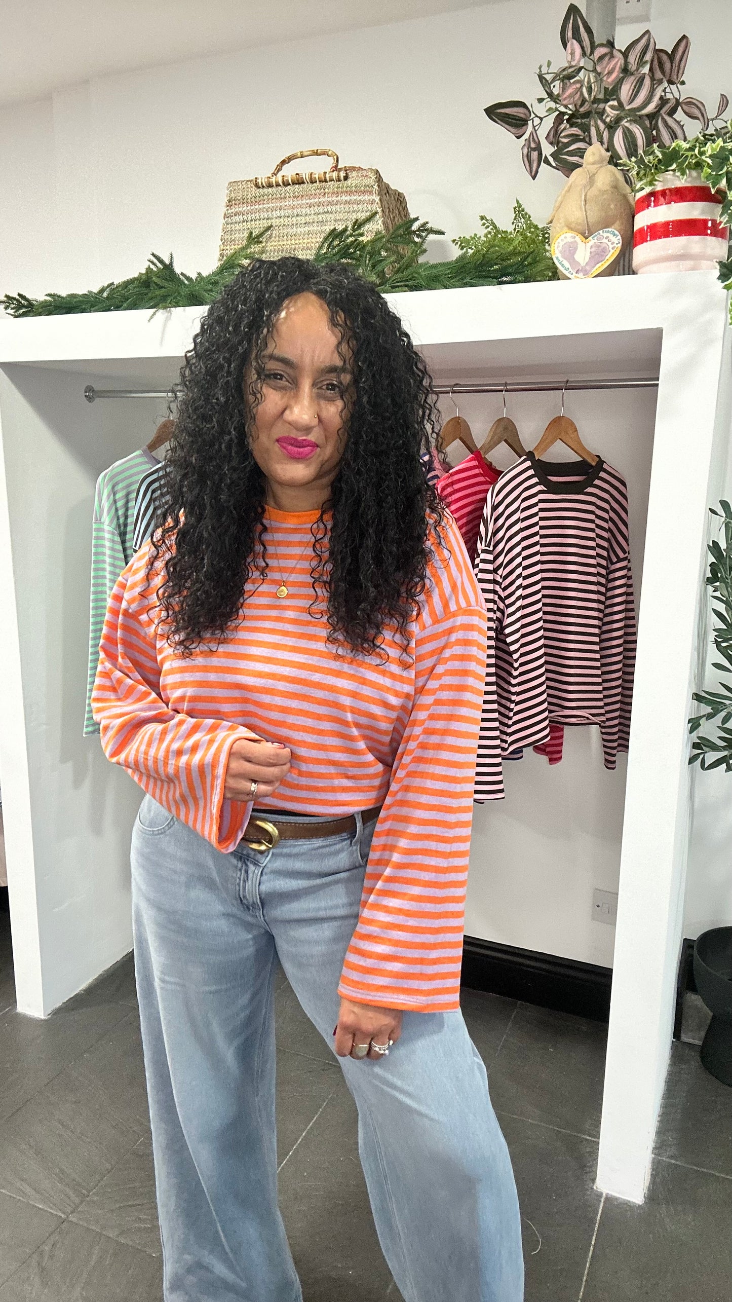 BELLE STRIPE TOP WITH WIDE SLEEVES ORANGE & LILAC  *New