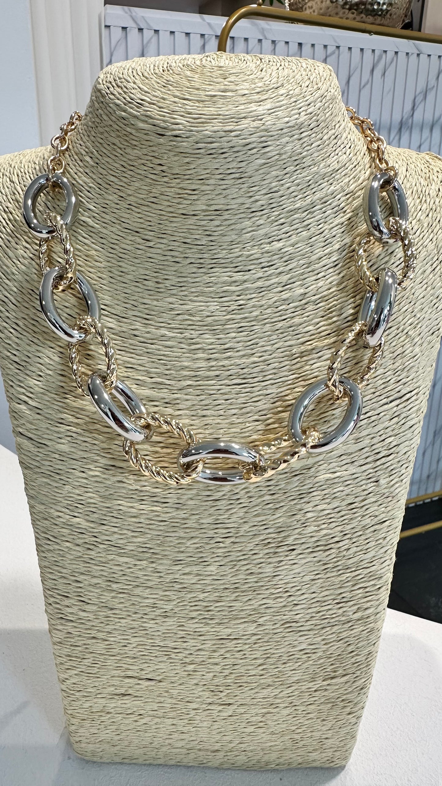 D&X RHODIUM SILVER & GOLD LINK CHAIN
