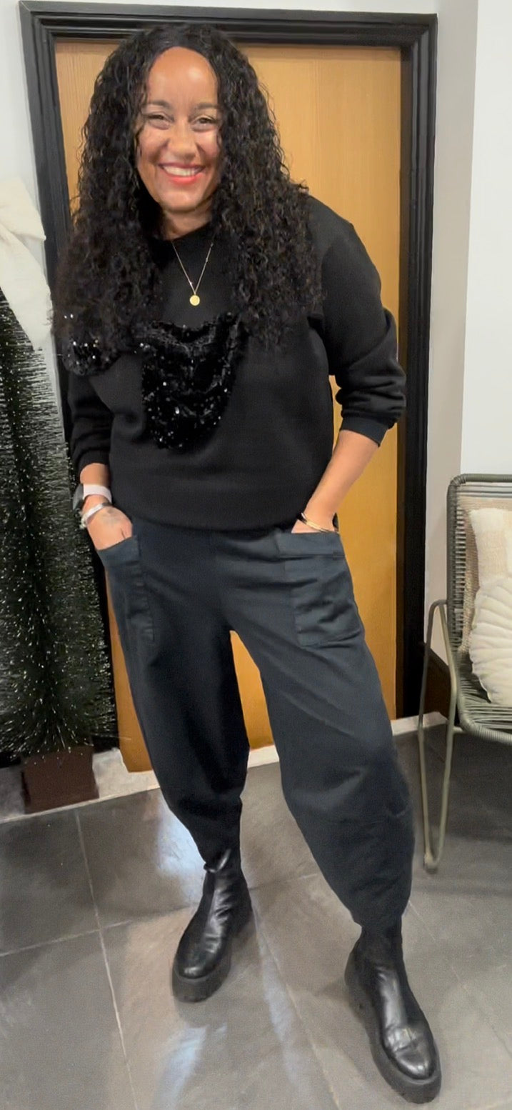 SALE TILLY SEQUIN BOW SWEATER BLACK