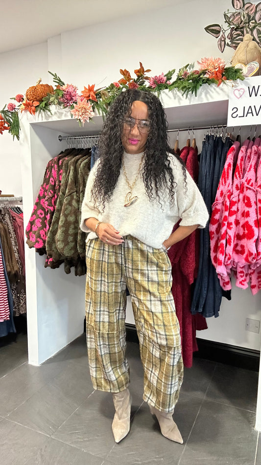 COSIMA PLAID TROUSERS OLIVE *New