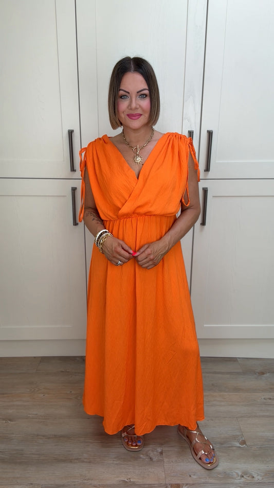 CASSANDRA WRAP FRONT DRESS ORANGE *New