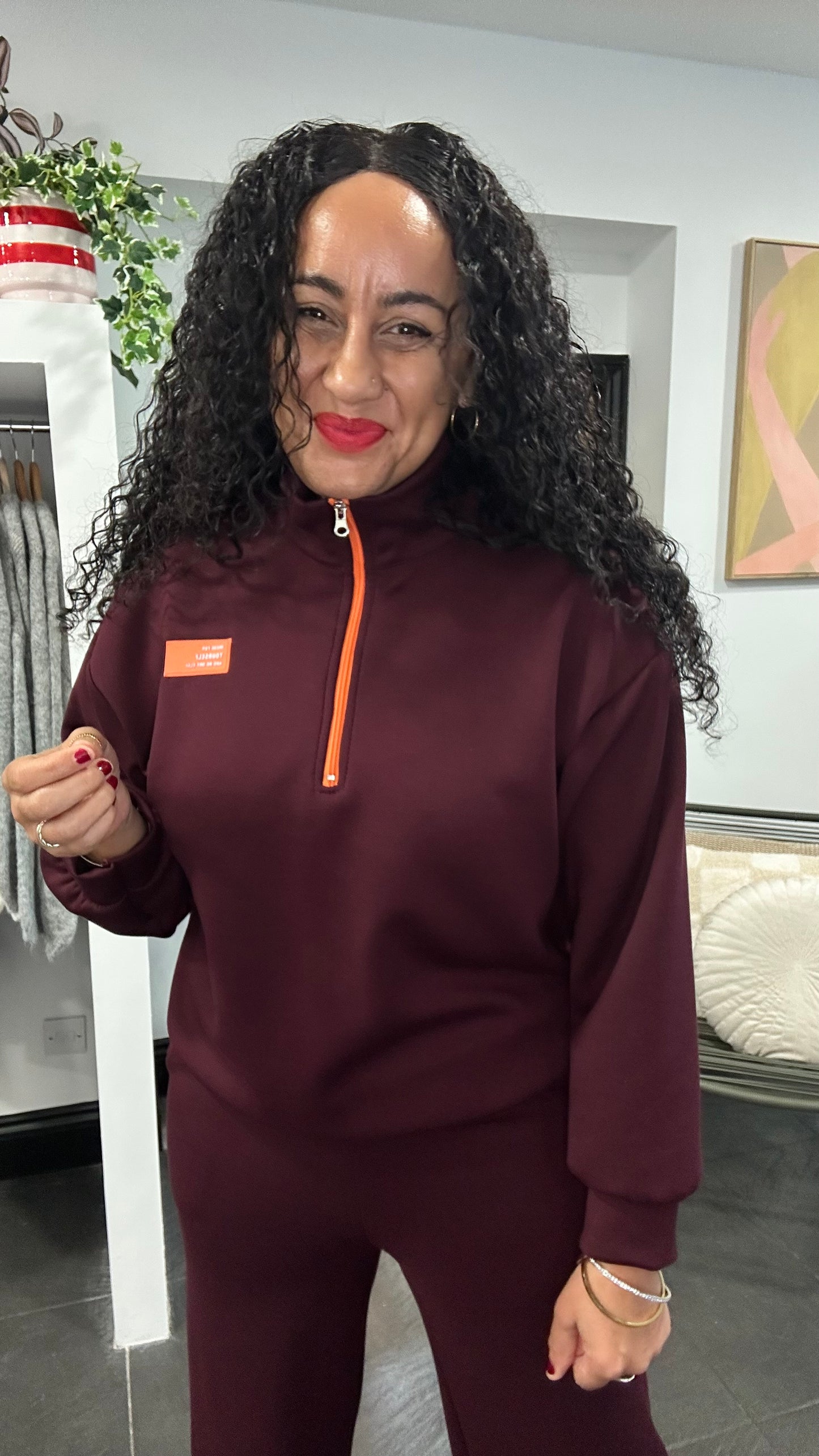 SIENNA CONTRAST ZIP & TIE LOUNGEWEAR BURGUNDY *New