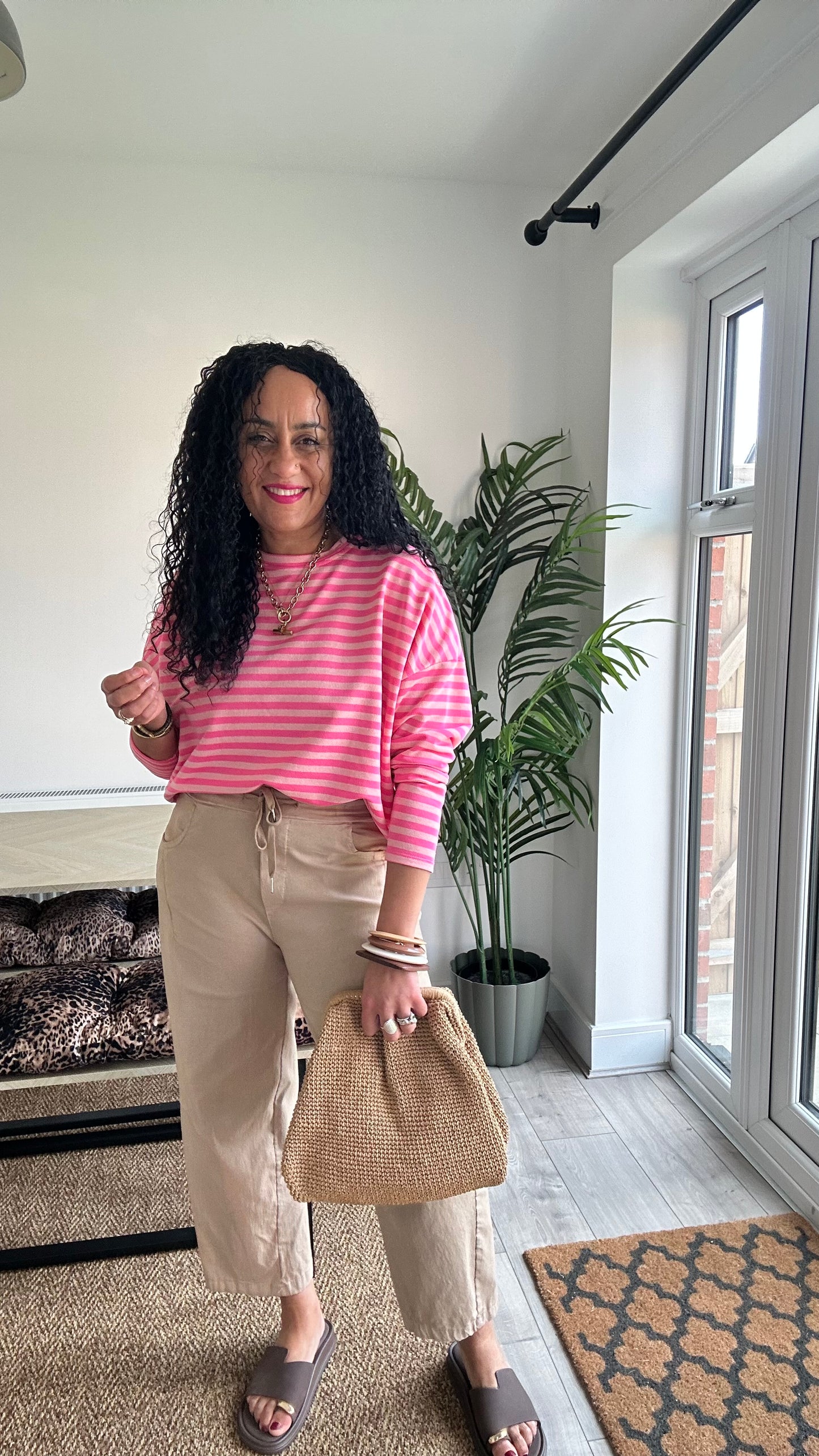 BRETON STRIPE LONG SLEEVED TOP NEON PINK  *New