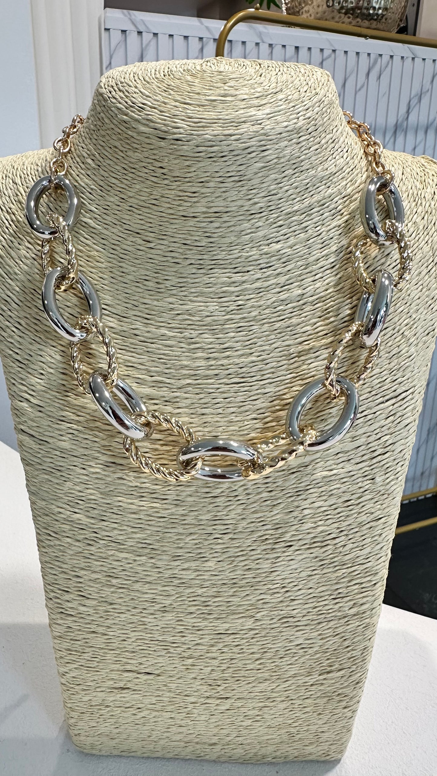 D&X RHODIUM SILVER & GOLD LINK CHAIN