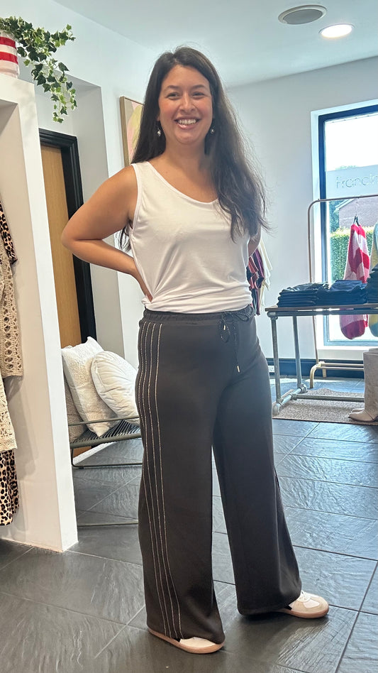 WIDE LEG JOGGERS GOLD TRIM NAVY *New