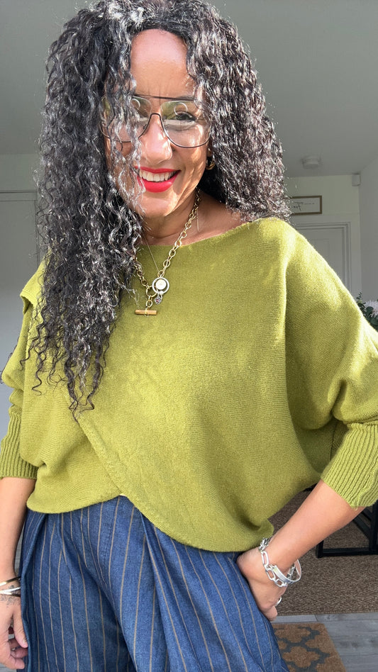 MABLE FRONT CROSS WRAP JUMPER OLIVE 🫒*New