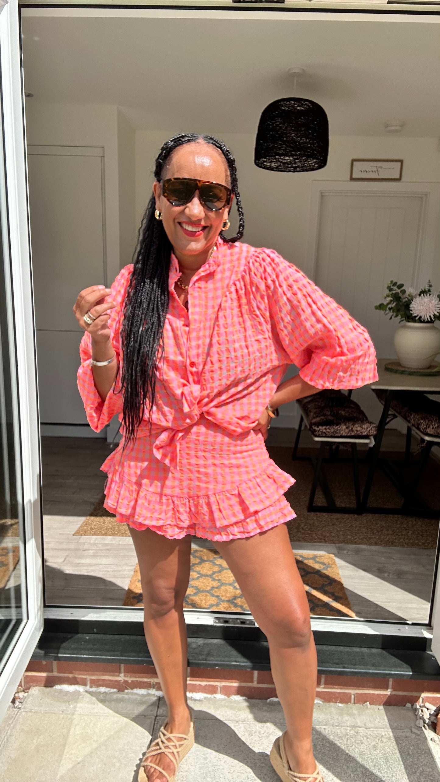 IBIZA PERRIE GINGHAM SHORTS CORAL & PINK *New