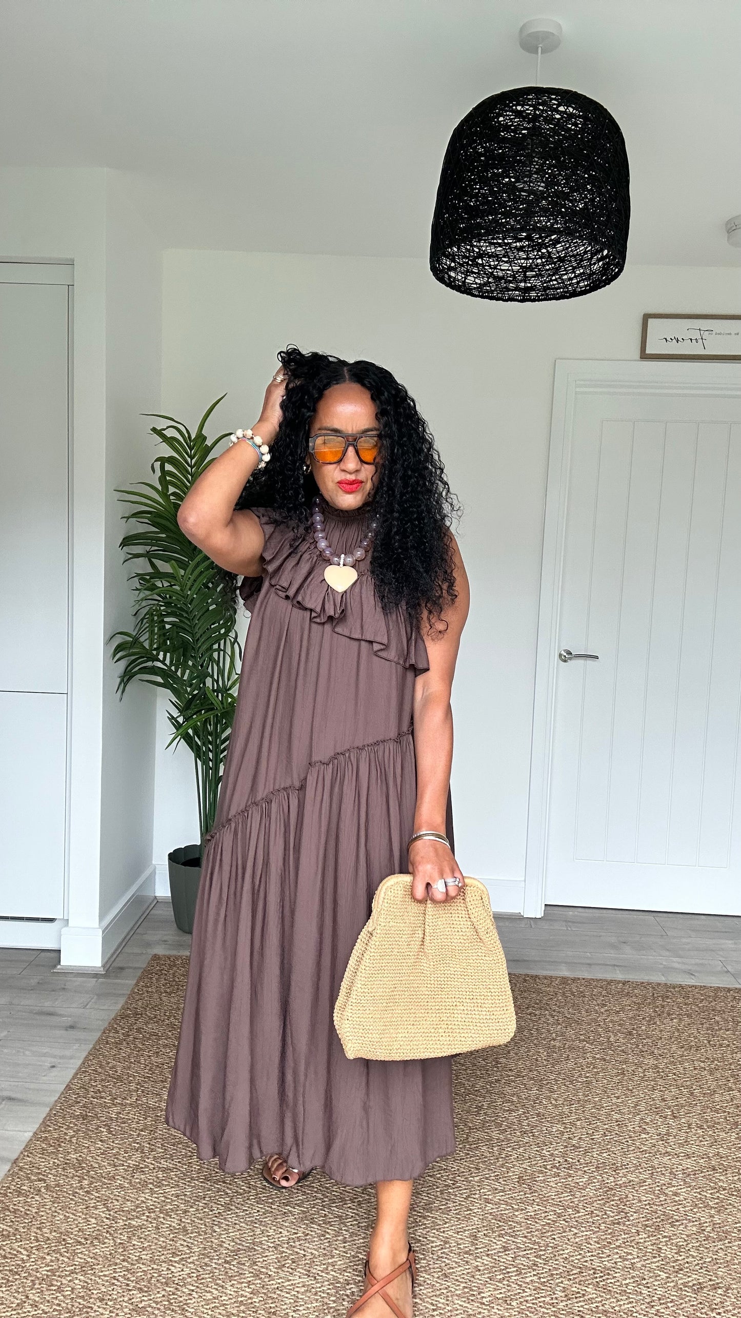 FLOWETRY FRILL MAXI DRESS DEEP BROWN *New