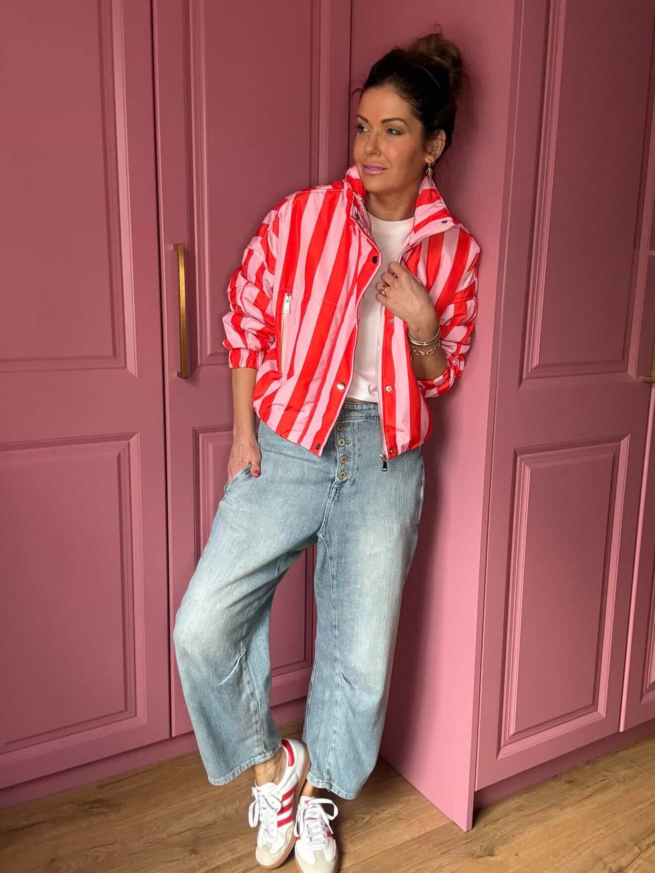 CANDY STRIPE BOMBER JACKET PINK & RED *New