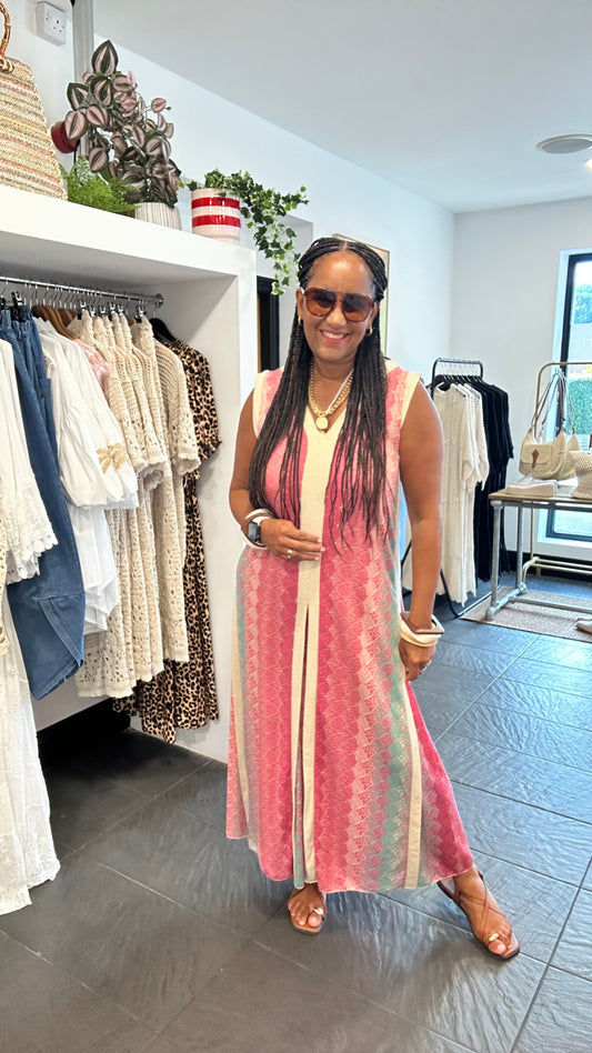 SAFI WOVEN MAXI DRESS PINK & TEAL *New